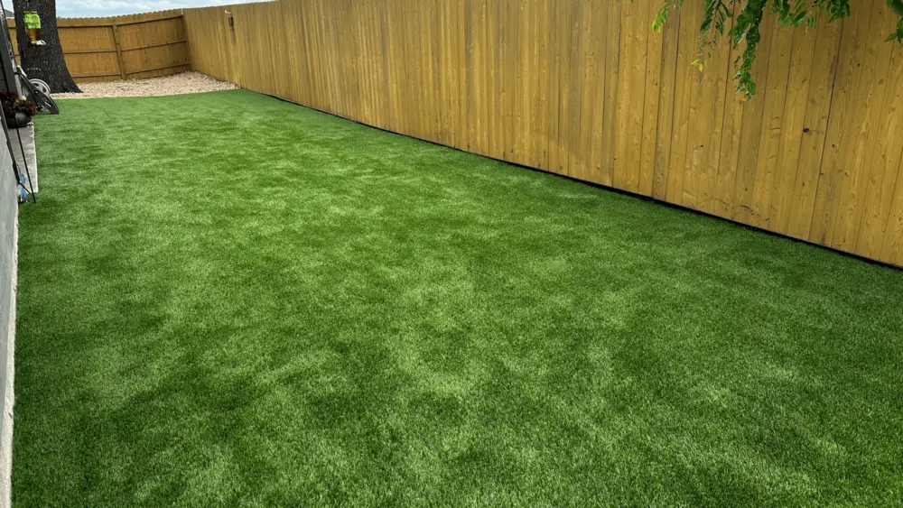 After artificial turf is installed - beautiful and green