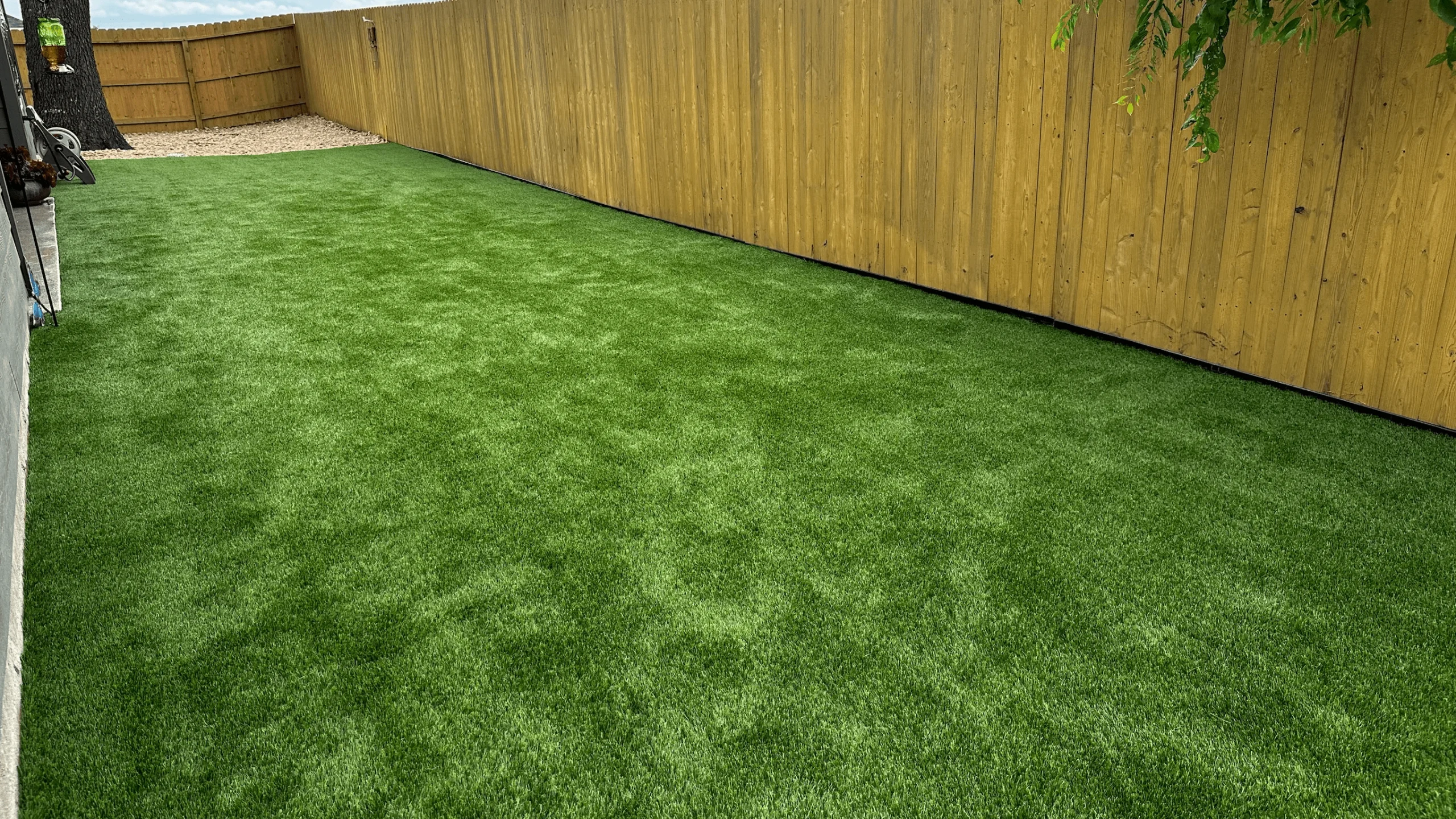 After artificial turf is installed - beautiful and green