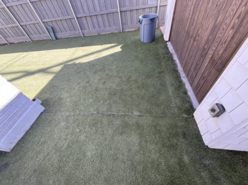 Example of poor quality DIY artificial turf installation with visible seams