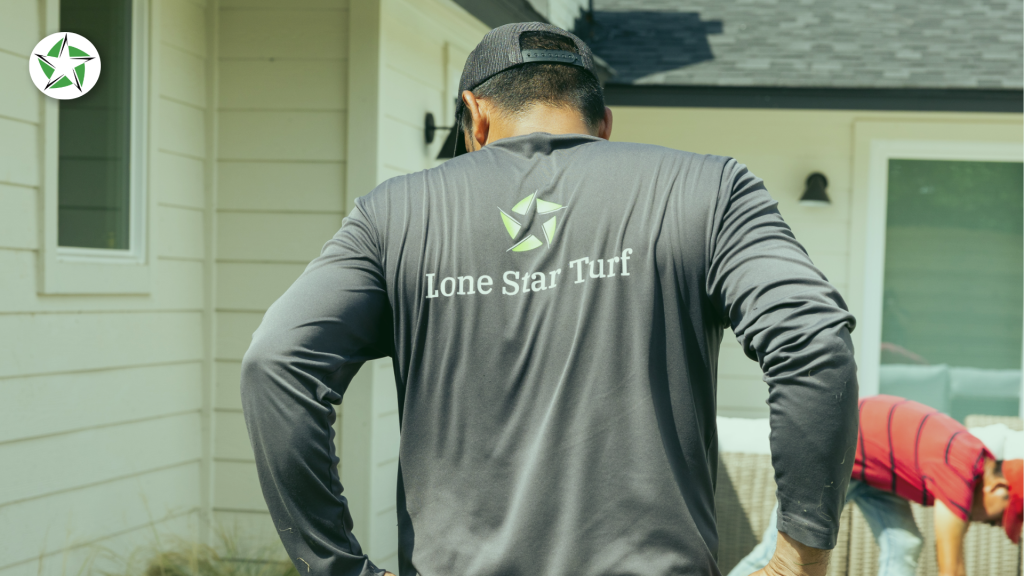 Lone Star Turf crew member on site for a professional permanent outdoor lighting install, Jellyfish Lighting vs. Professional Install: What Is "Permanent Outdoor Lighting"?, Lone Star Turf - Soffit Lighting 101: Jellyfish vs. Professional Outdoor Lighting