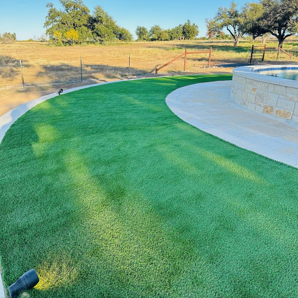 Artificial turf installation around a fountain