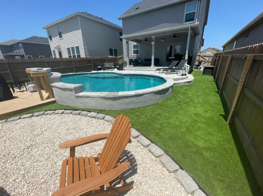 Pool turf alongside the pool of a Texas home