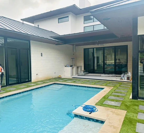 artificial grass around pool