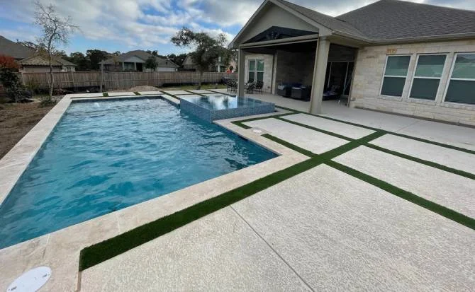 artificial turf installation by pool