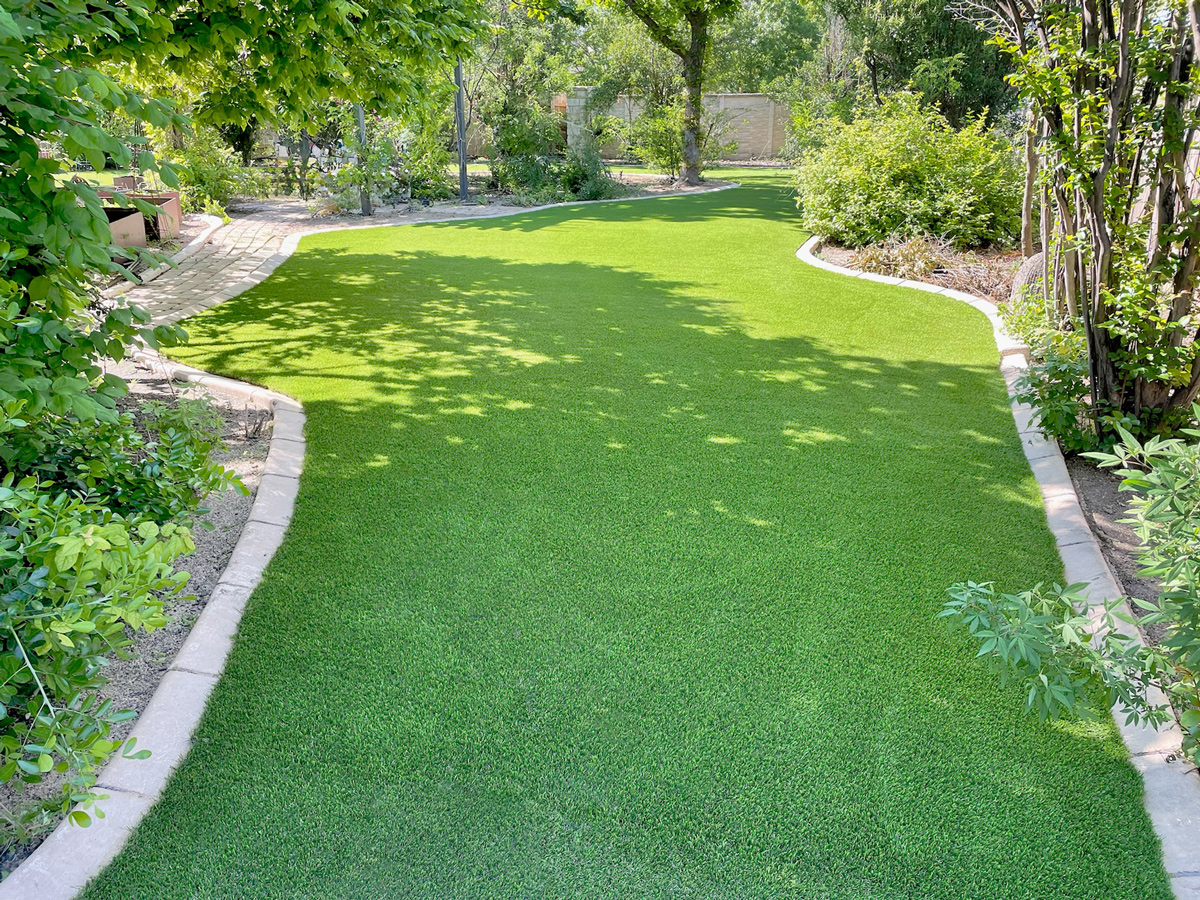 realistic artificial grass turf along trail path